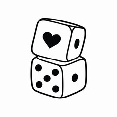 Two stacked dice with a heart and five dots outline style
