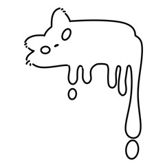 Funny melting cat vector illustration line art 