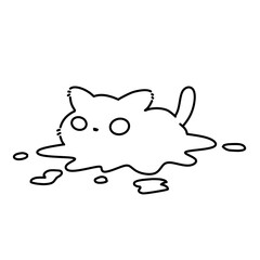 Line Art Outline Illustration of a cat melting funny 