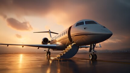 Obraz premium Luxury Jet with Open Door and Sunset Carpet – generative AI