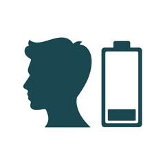 Low energy concept with male head and battery icon