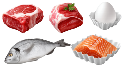 Isolated fresh meat fish egg and salmon on transparent background with natural look