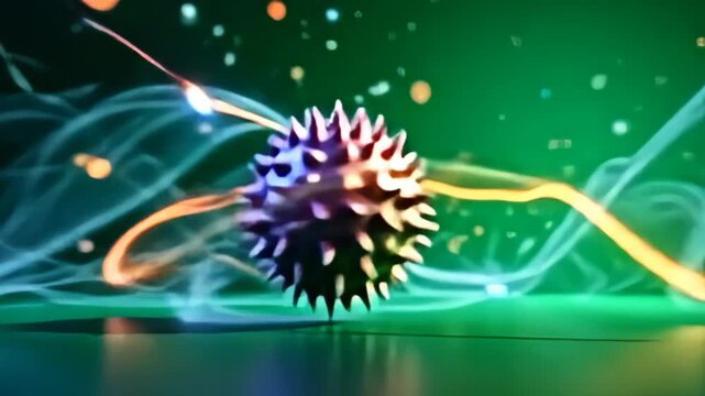 inward axerophthol troubled disconcert of luminous tints and shapes, an cartoonish glittering spikeball of dissonance fuzzy conceptual pulsate rule the jet screen, birl wildly a twisting