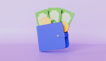Wallet with banknotes and coins, successful savings and wealth accumulation, symbolizing financial abundance