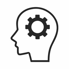 Human Head Profile with Gear Inside Symbolizing Thinking Innovation and Problem Solving