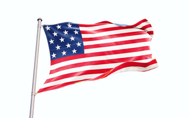 United States national flag waving isolated on white background with clipping path.