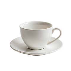 Empty white ceramic teacup and saucer