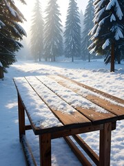 Frosty Forest Backdrop with Wooden Cable Reel Table