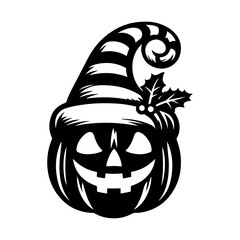 Halloween pumpkin with Christmas Santa hat 