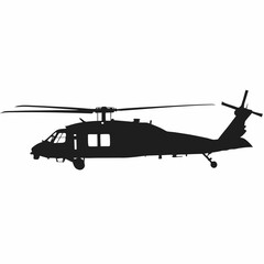 Black Hawk Helicopter Silhouette Isolated on White Background for Military and Aviation Concepts