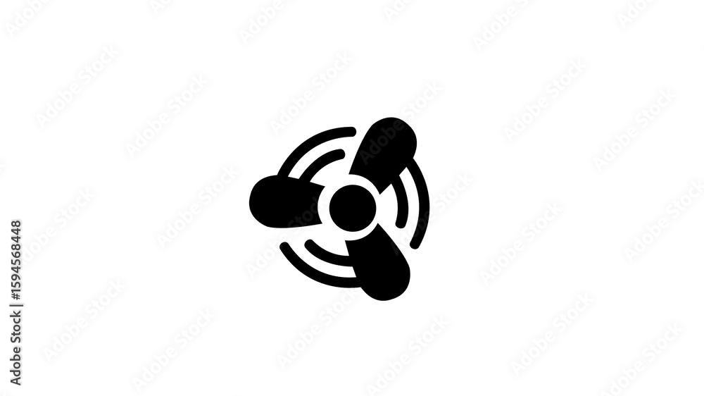 Poster Stylized dark gray three bladed propeller icon with motion lines against a clean white background representing movement and rotation
