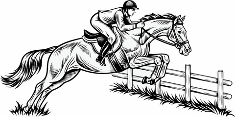 Obraz premium Horse Jumping Rider Clipart – Equestrian Show Jump Illustration Drawing
