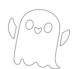 Minimalist Cute Ghost Line Art  Party Hat, Balloons & Sparkles