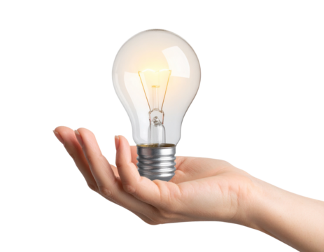  Human Hand Holding Lit Light Bulb Between Fingers, Side View, transparent