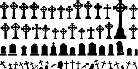 Ornate cemetery iron fence with decorative crosses and spears creates gothic graveyard boundary design silhouette