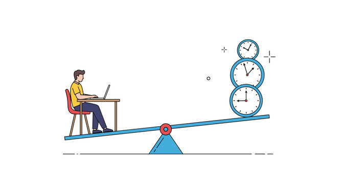 Balancing productivity and time management on a seesaw concept demonstrating effective workload organization and efficiency strategies for optimal performance