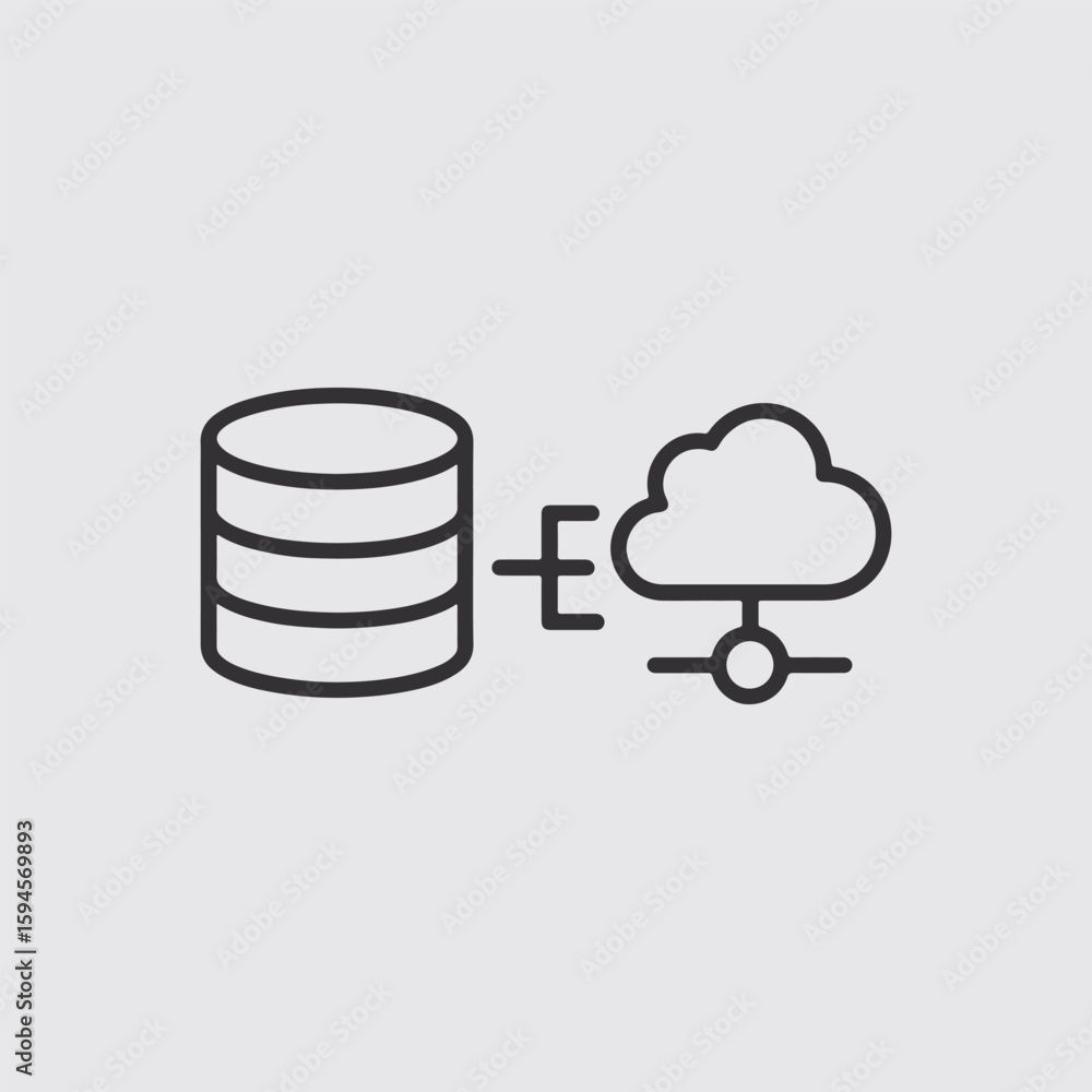 Poster Vector art of database connected to a cloud icon representing cloud storage