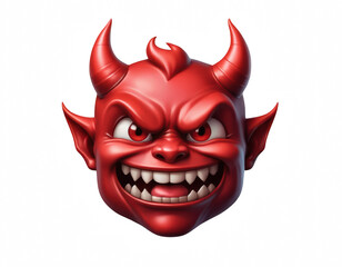 a cartoonish red face floats against a black background. the face has an evil grin showing sharp teeth, and its red eyes are narrowed in a menacing glare