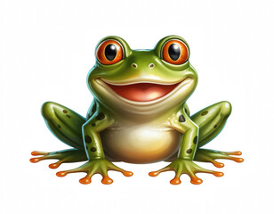 in the image, a cartoon frog with a wide smile is positioned in the center against a black background. the frog has a light green complexion with dark green speckles, giving it a textured appearance