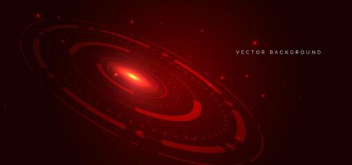 Obraz premium Futuristic technology hi tech red circles element on dark red background.