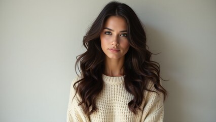 Obraz premium Beautiful Young Woman in Cozy Knit Sweater