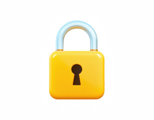 centered against a solid black background is a stylized image of a common security device. the main body of the object is square shaped and golden in color with rounded edges