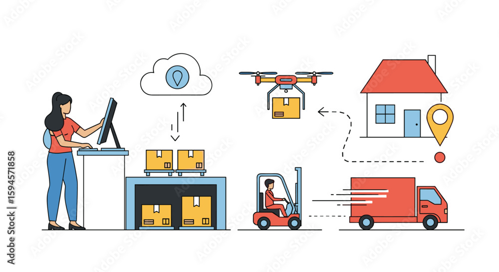 Aufkleber modern logistics and supply chain operations featuring advanced technology for efficient delivery an