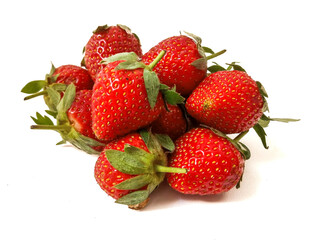 Fresh red strawberries isolated on a white background.
