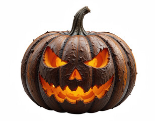 a dark and ominous scene features a carved vegetable set against a plain, black background. the vegetable has a thick, textured exterior and a sturdy, curled stem at its top