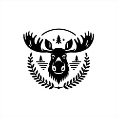 Obraz premium Moose head with antlers and wreath