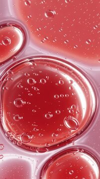 Macro of red gel bubbles in a clear liquid for a science background