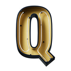 Bright Neon Font with fluorescent tubes.Metallic futuristic  cyberpunk Alphabet. 3d Rendering Isolated on black Background.