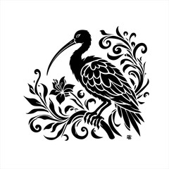 Fototapeta premium Ibis bird with floral design