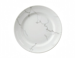 Elegant Marble Plate: A close-up, high-angle shot reveals a pristine, round plate. The plate's surface is adorned with a subtle, elegant marble-like pattern, adding a touch of sophistication.