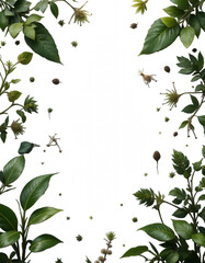 Greenery's Gentle Embrace: A delicate frame of lush green leaves and stems elegantly encircles an open space. A verdant representation of life and fresh growth.