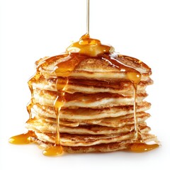 A stack of pancakes with syrup and syrup