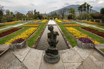 Scenic terraced gardens of Villa Taranto botanical gardens, located on the shores of Lake Maggiore, Verbania, Piedmont, Italy