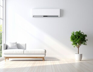 Modern Room Comfort: Sleek Air Conditioner & Minimalist Interior Design