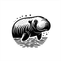 A hippo in the water logo