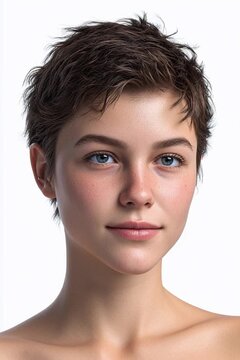 Beauty portrait of a young woman with a short pixie haircut