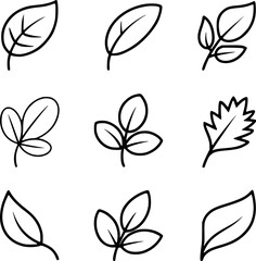 Collection of stylized leaf outlines leaves plant