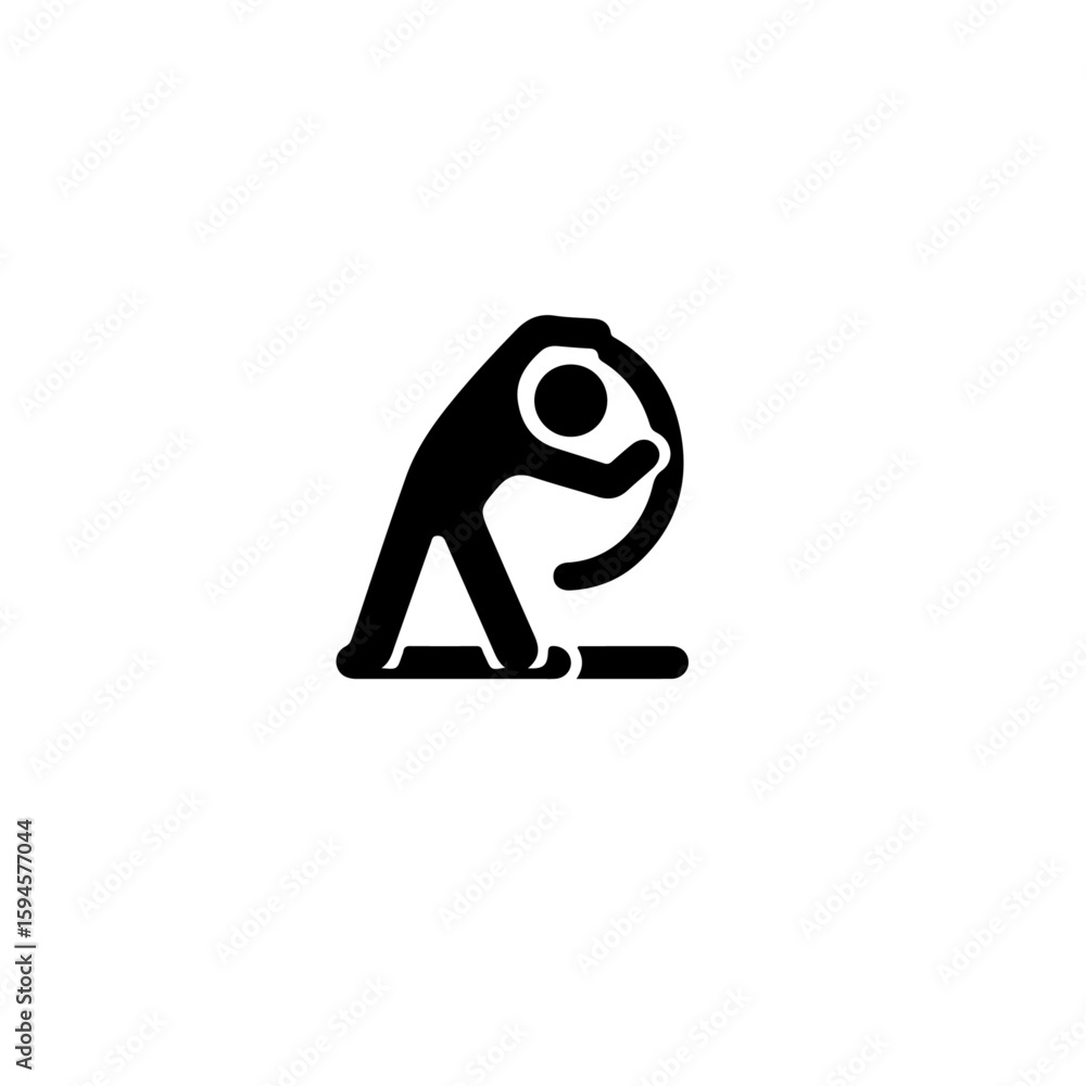 Poster a stick figure bending over with a circle shape above a horizontal line