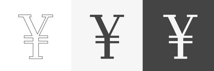 Obraz premium Set of Japanese yen or Chinese yuan Currency Symbol. Outline and Black White Icons