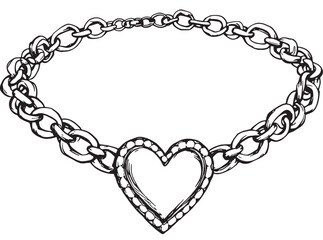 Chain bracelet with a heart charm line art; elegant simple design