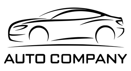 Sleek black car silhouette with company text automobile vehicle