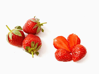 Fresh red strawberries isolated on a white background.