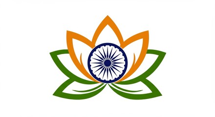 Illustration of Indian Independence Day Design with Ashoka Chakra and Tricolor Lotus, Generative ai