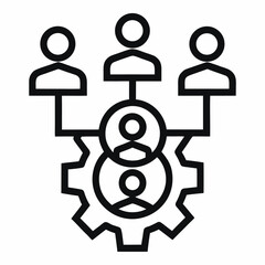 Teamwork and Collaboration Icon Showing People Connected to a Gear Mechanism