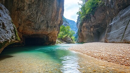 Beautiful River Gorge Surrounded by Cliffs 