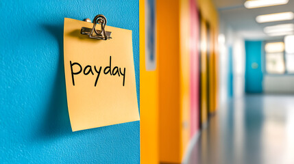 sticky notes on the fridge, with pay day